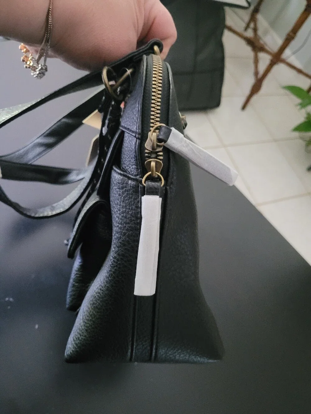 White Mountain Black Faux Leather Shouldet Bag